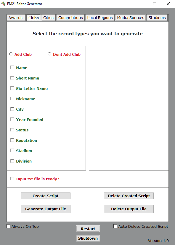 برنامج الاضافات FM21 Editor Generator الإصدار 1.1.0